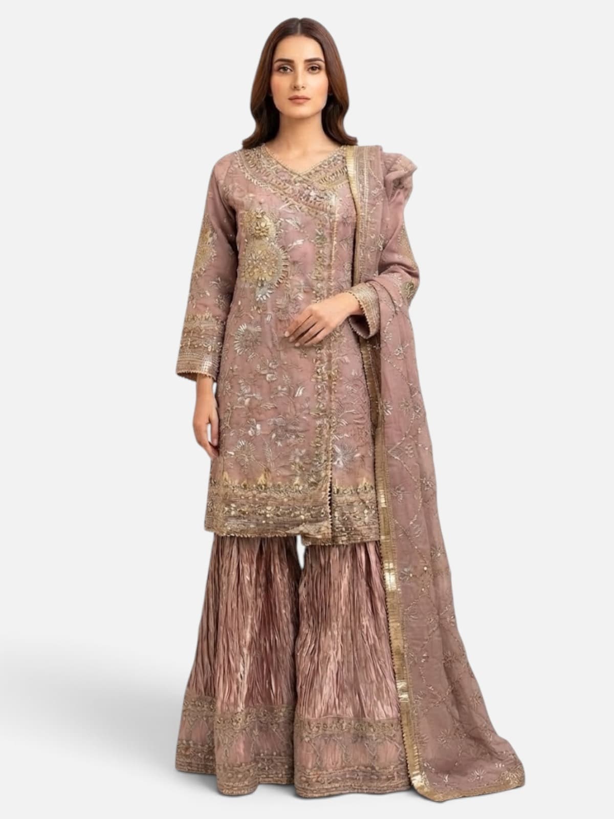 3-Piece Chiffon Suit with Embroidery & Hand-Worked Beads