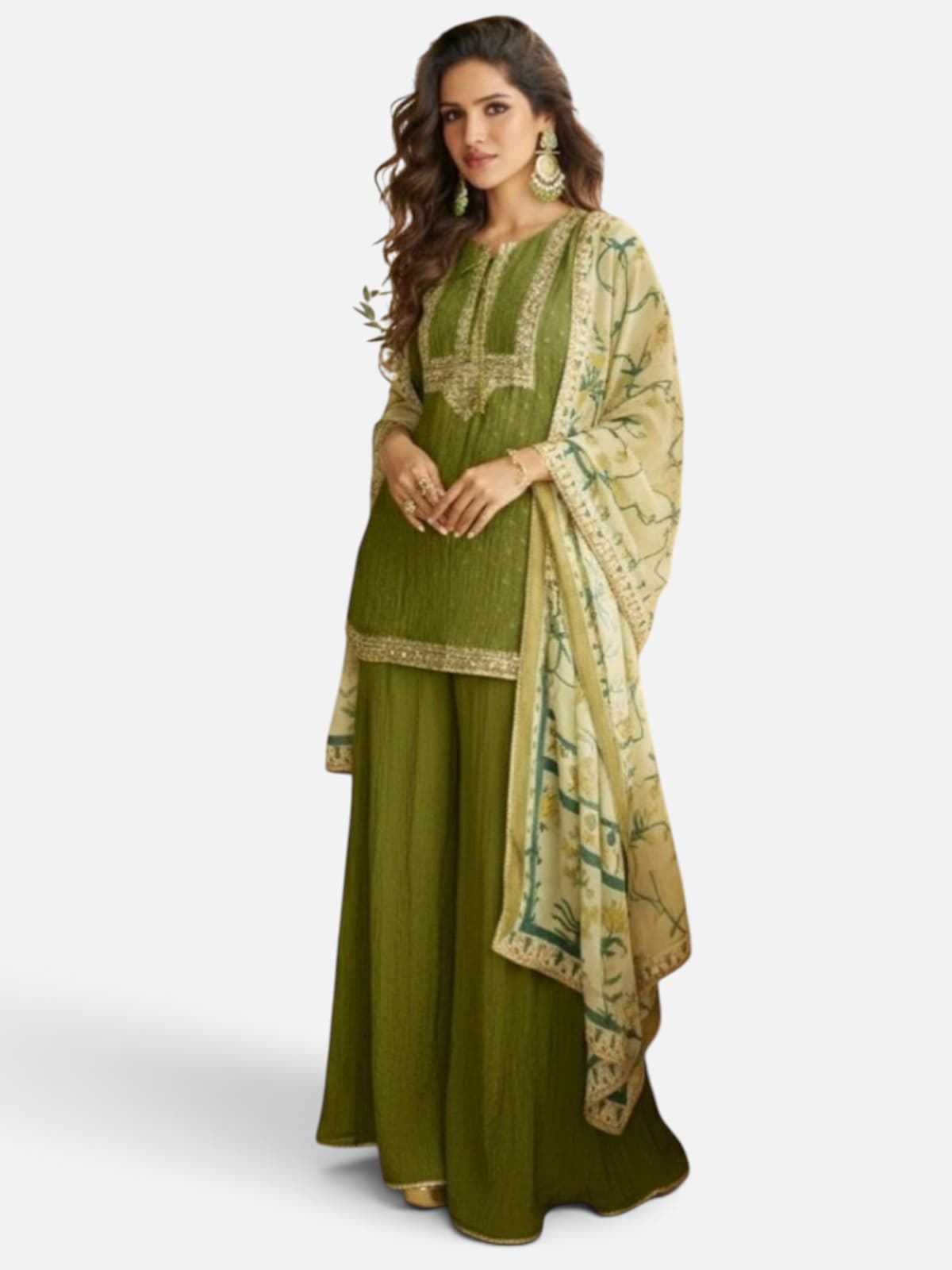 3-Piece Crush Chinon Silk Palazzo Suit