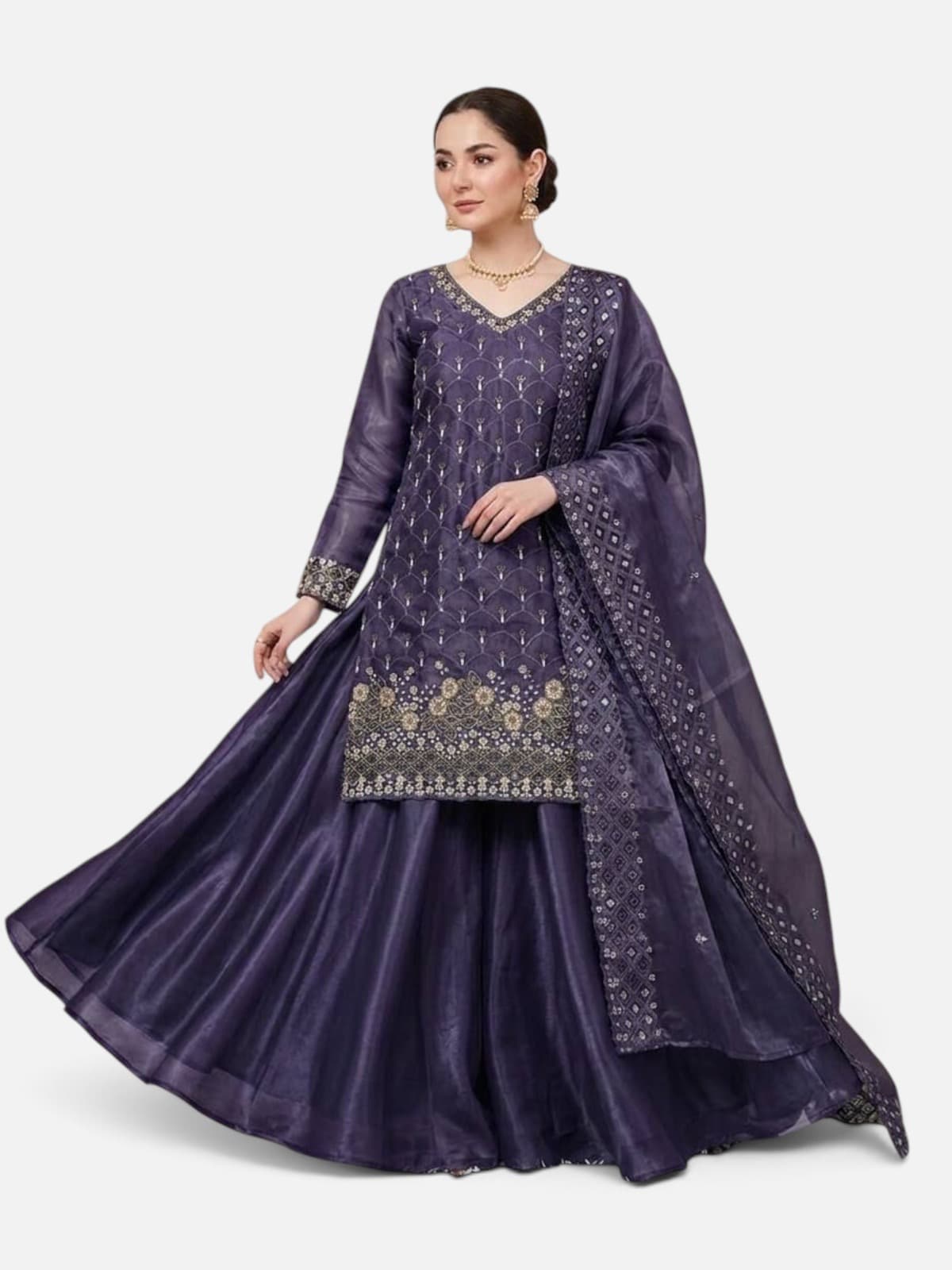 3-Piece Embroidered Fendy Palazzo Suit with Beads & Cutwork