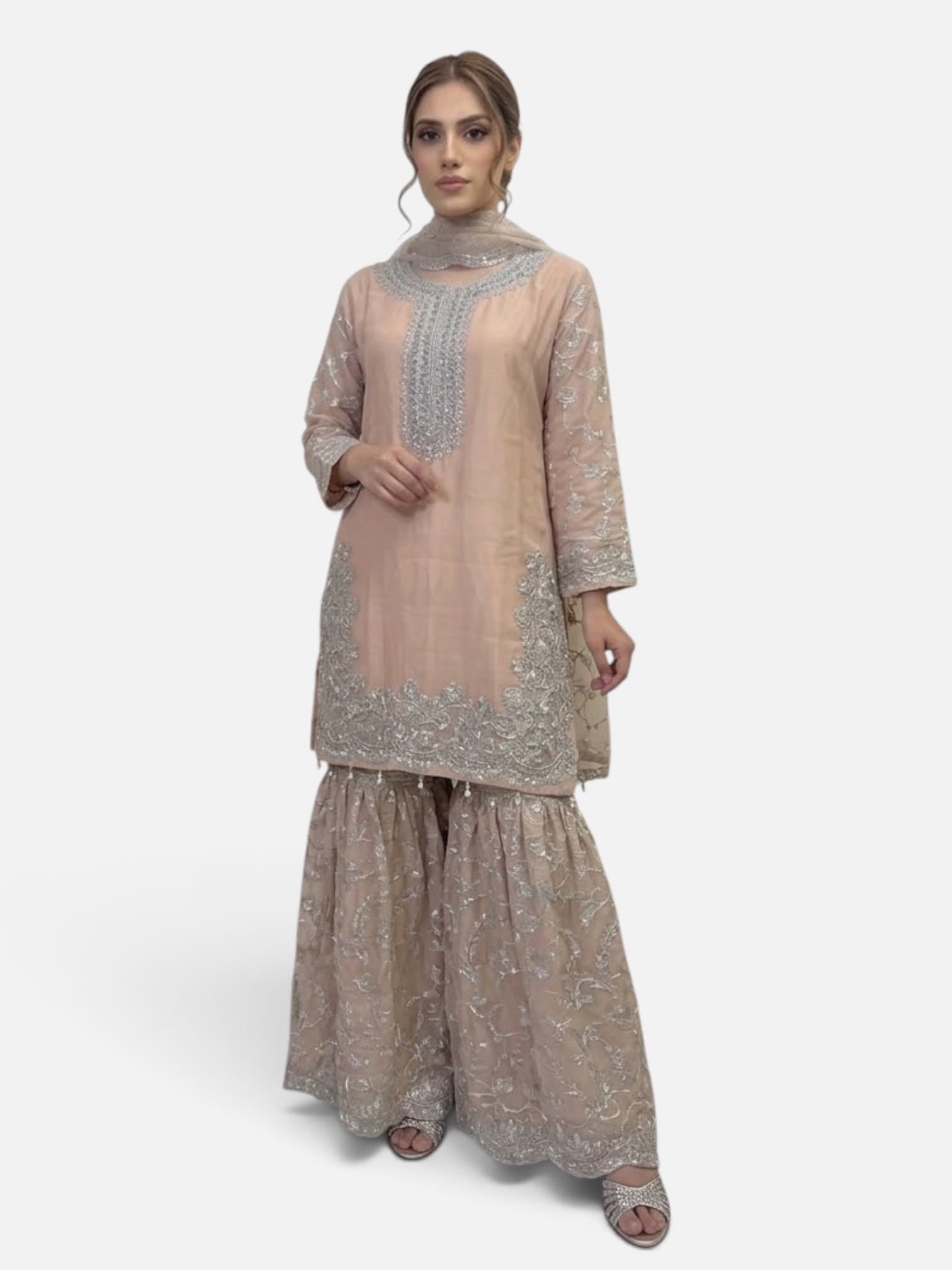 3-Piece Embroidered Gharara Suit
