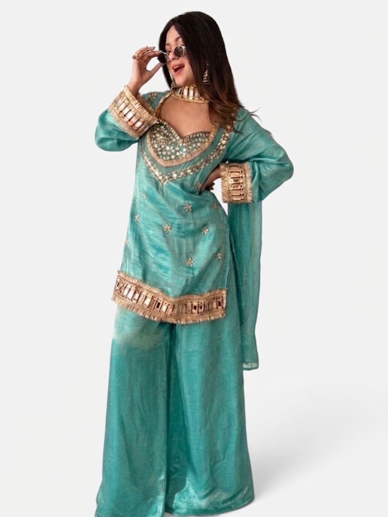 3-Piece Fiendy Silk with Palazzo Suit