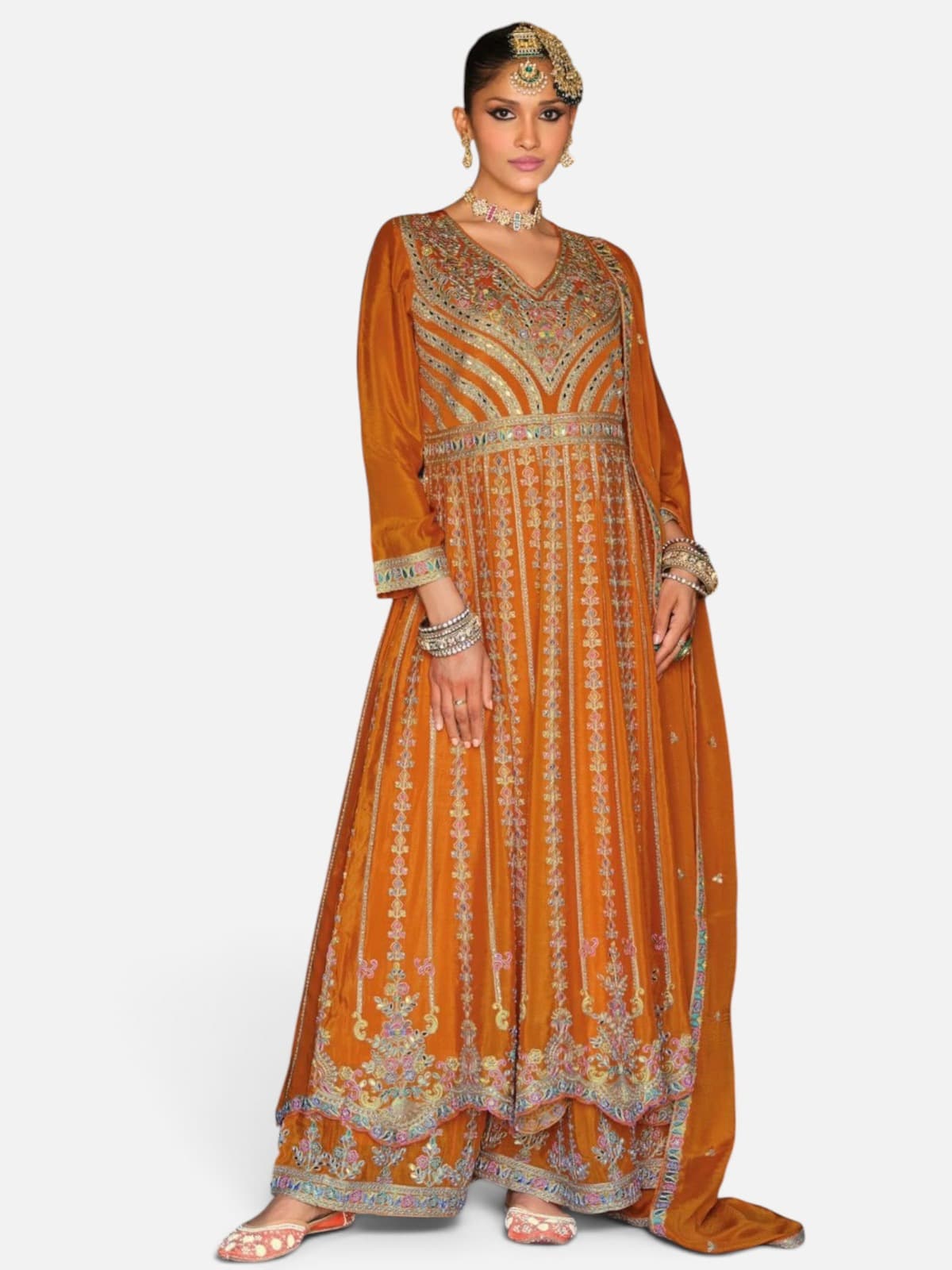 3-Piece Premium Chinon Embroidered Palazzo Suit