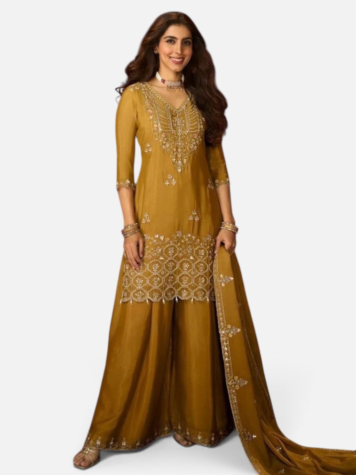 3-Piece Premium Chinon Palazzo Suit