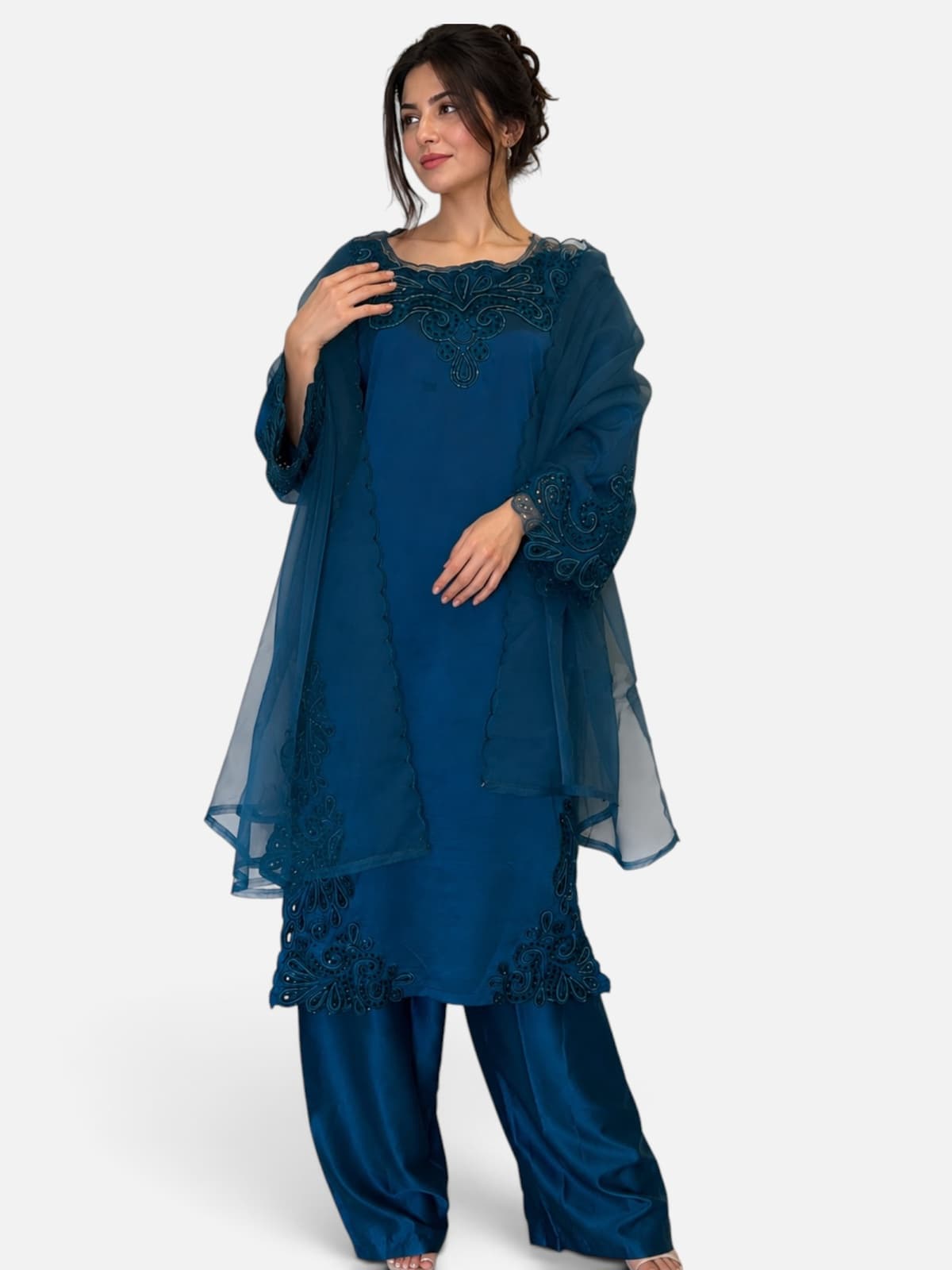 3-Piece Premium Silk Embroidered Suit with Hand Beadwork