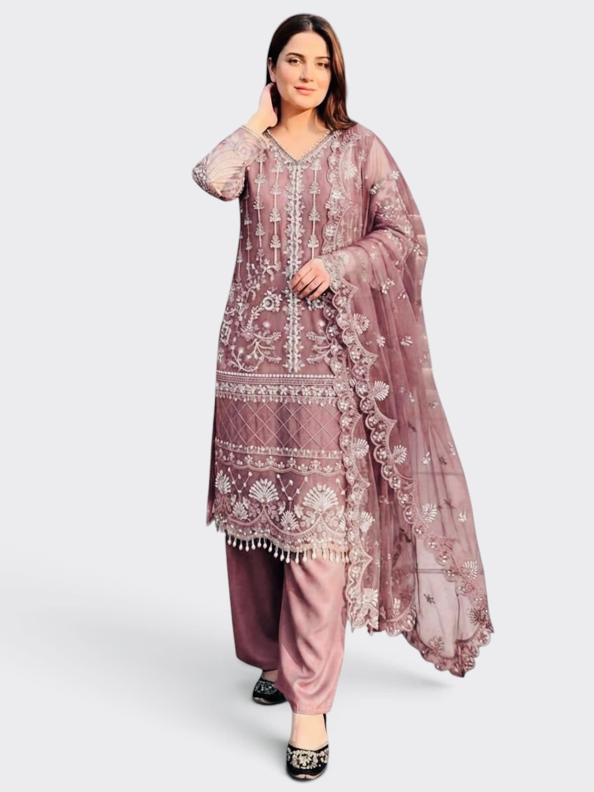3-Piece Premium Soft Net Palazzo Suit