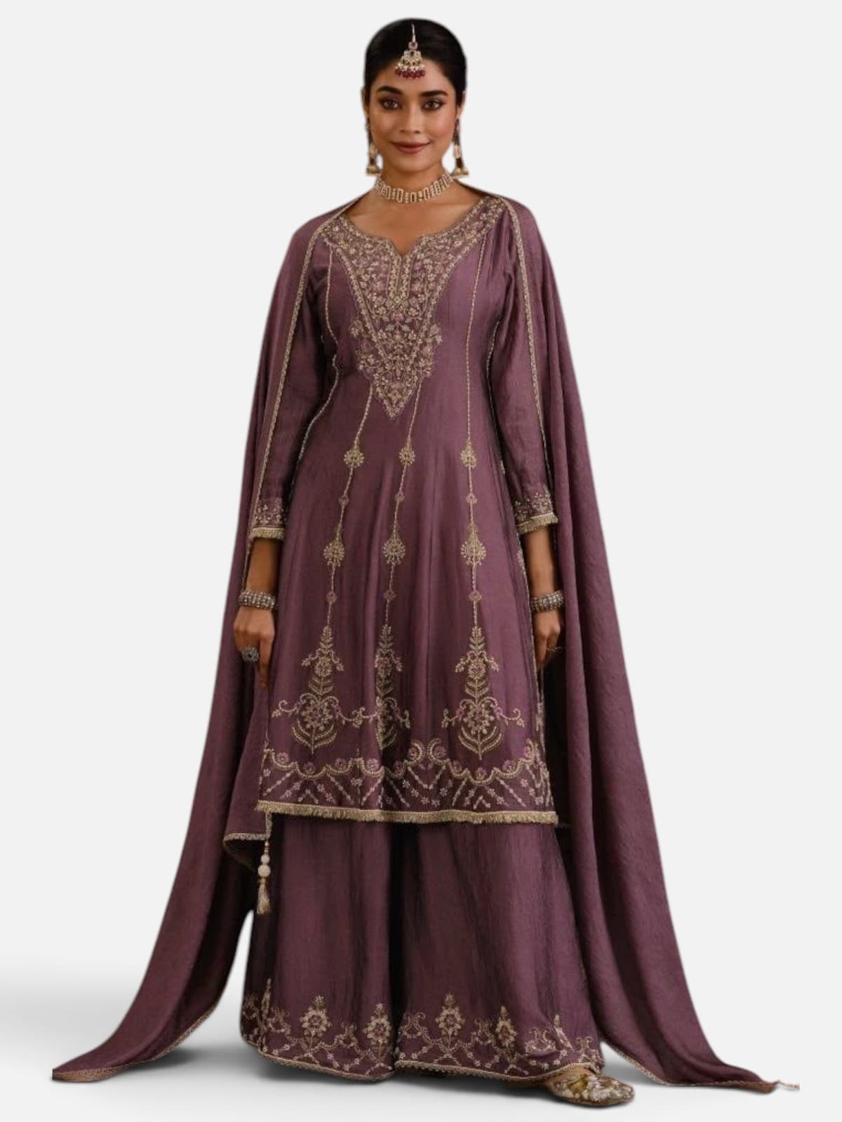 3-Piece Rangoli Crush Anarkali Plazzo Suit