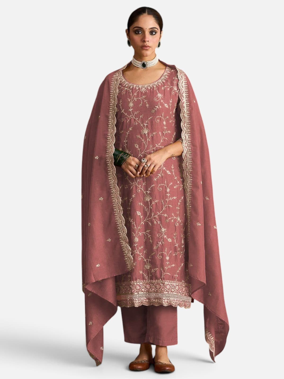 3-Piece Ready-Made Embroidered Suit with Sequin Work