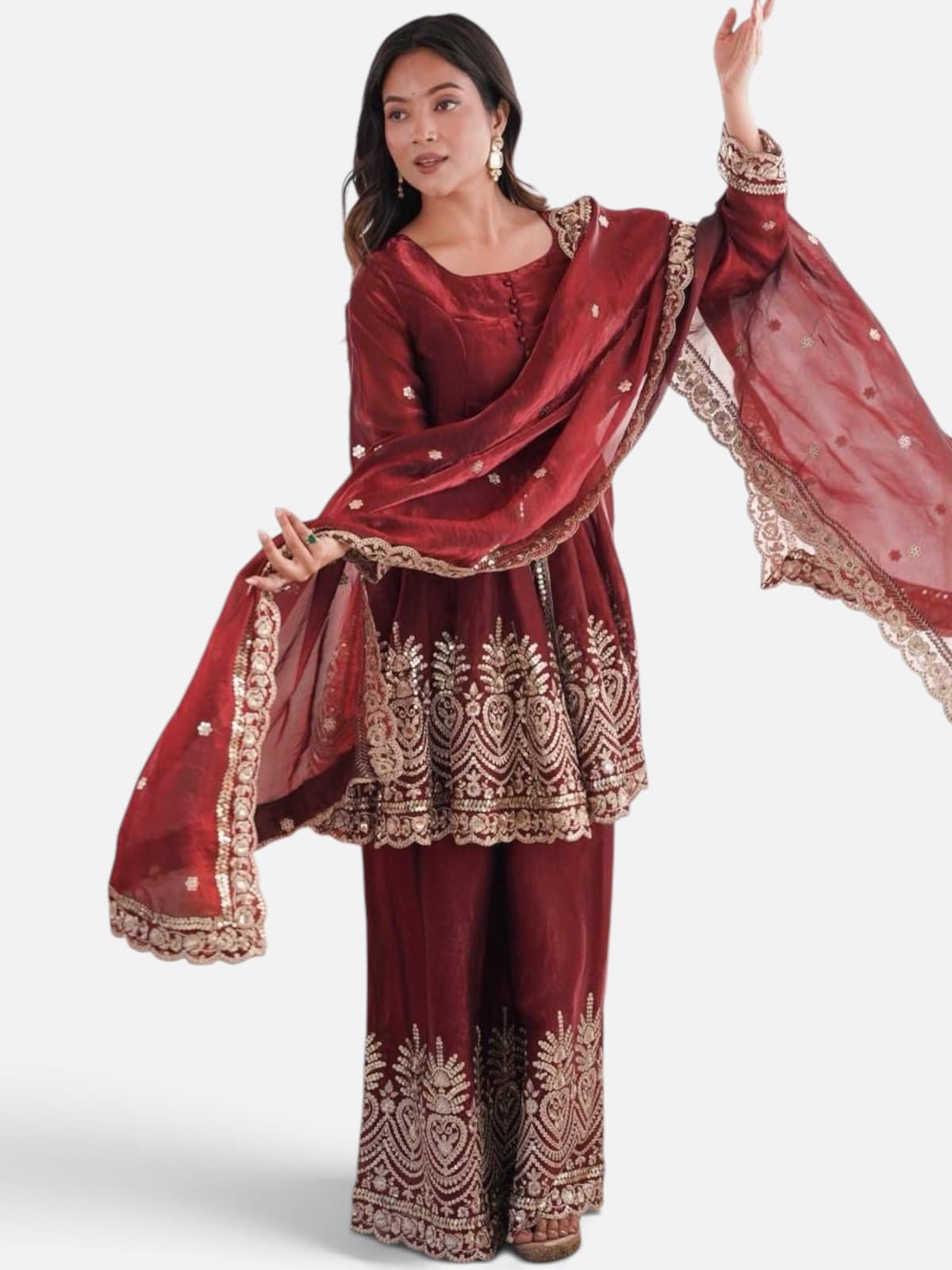 3-Piece Ready-Made Fiendy Silk Suit with Sequin & Embroidery Work