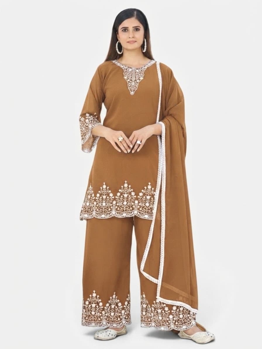 3-Piece Ready-Made Georgette Embroidered Suit