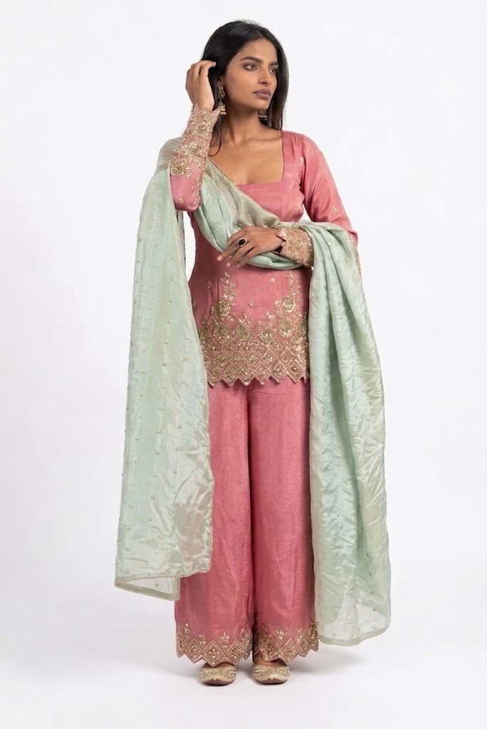 3-Piece Readymade Crepe Suit with Palazzo