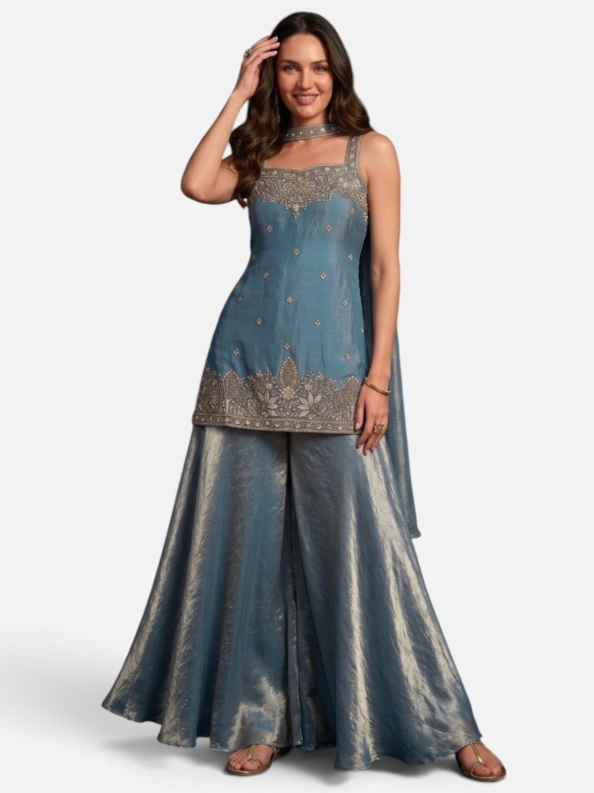 3-Piece Tora Silk Palazzo Suit